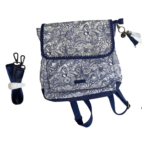 Sakroots Convertible Backpack Purse Blue & White Travel School Shoulder Bookbag - Picture 11 of 14